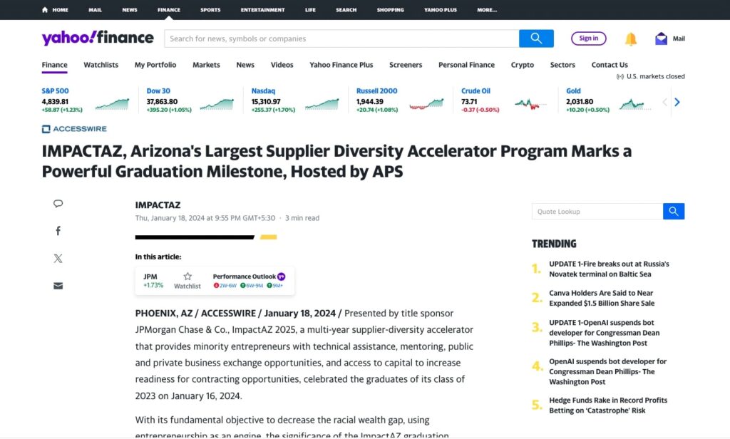IMPACTAZ, Arizona’s Largest Supplier Diversity Accelerator Program Marks a Powerful Graduation Milestone, Hosted by APS